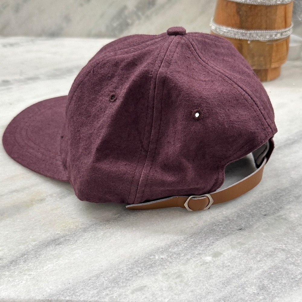 Burgundy Wool Cap with Tan Leather Adjustable Strap
